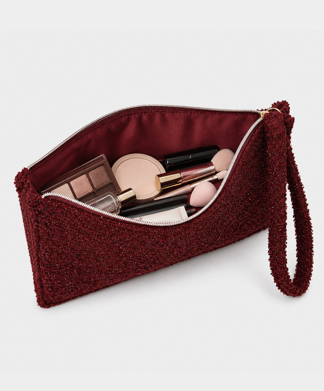 Burgundy Textured Wristlet Cosmetic Bag