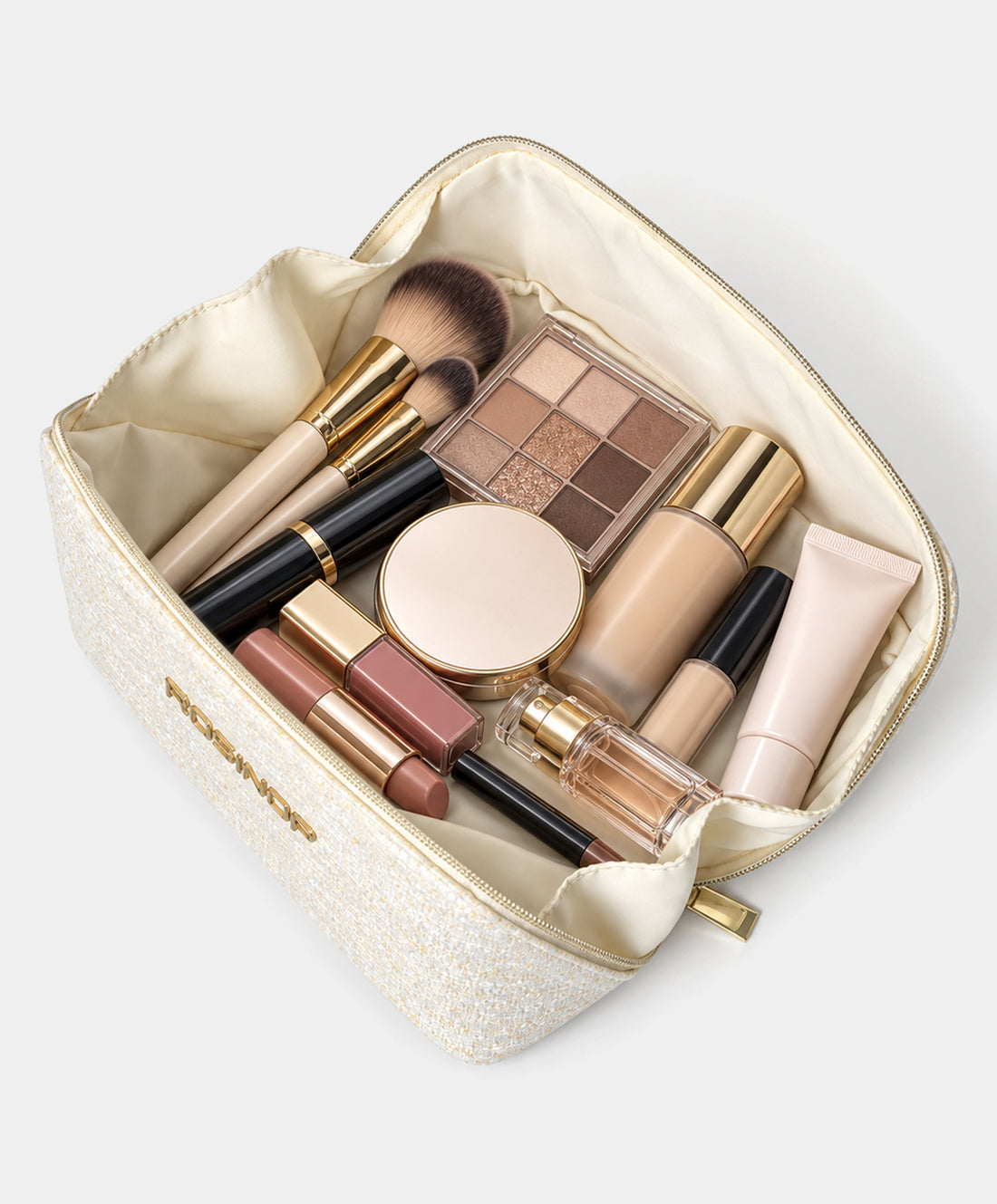 Ivory Gold Textured Makeup Case
