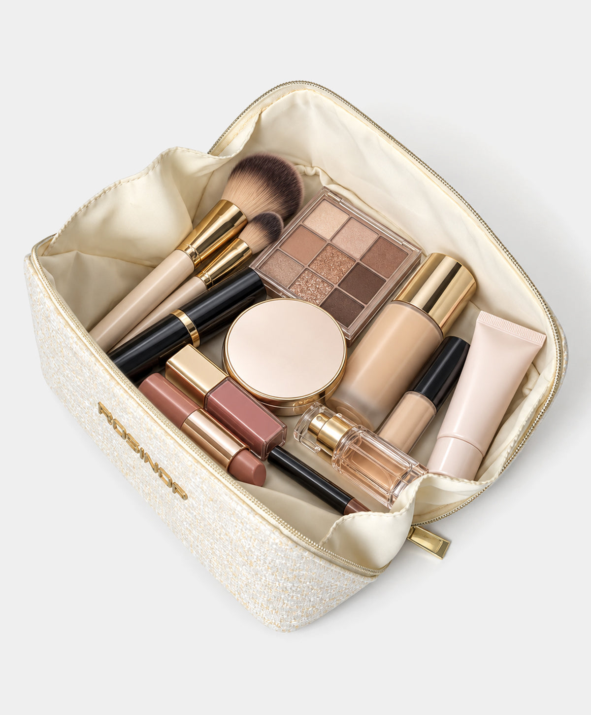 Ivory Gold Textured Makeup Case