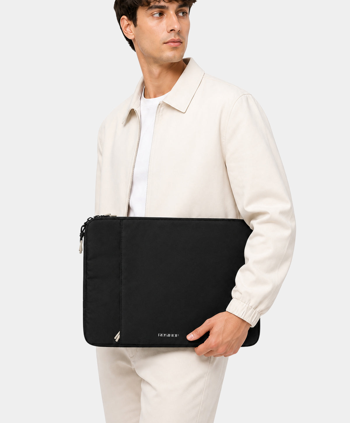 Black Padded Laptop Sleeve with Front Pocket