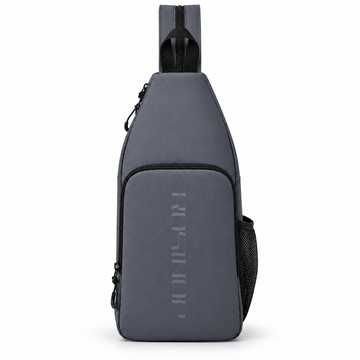ROSINOP slate gray convertible pickleball sling backpack, front view with organizer pocket and mesh bottle pocket