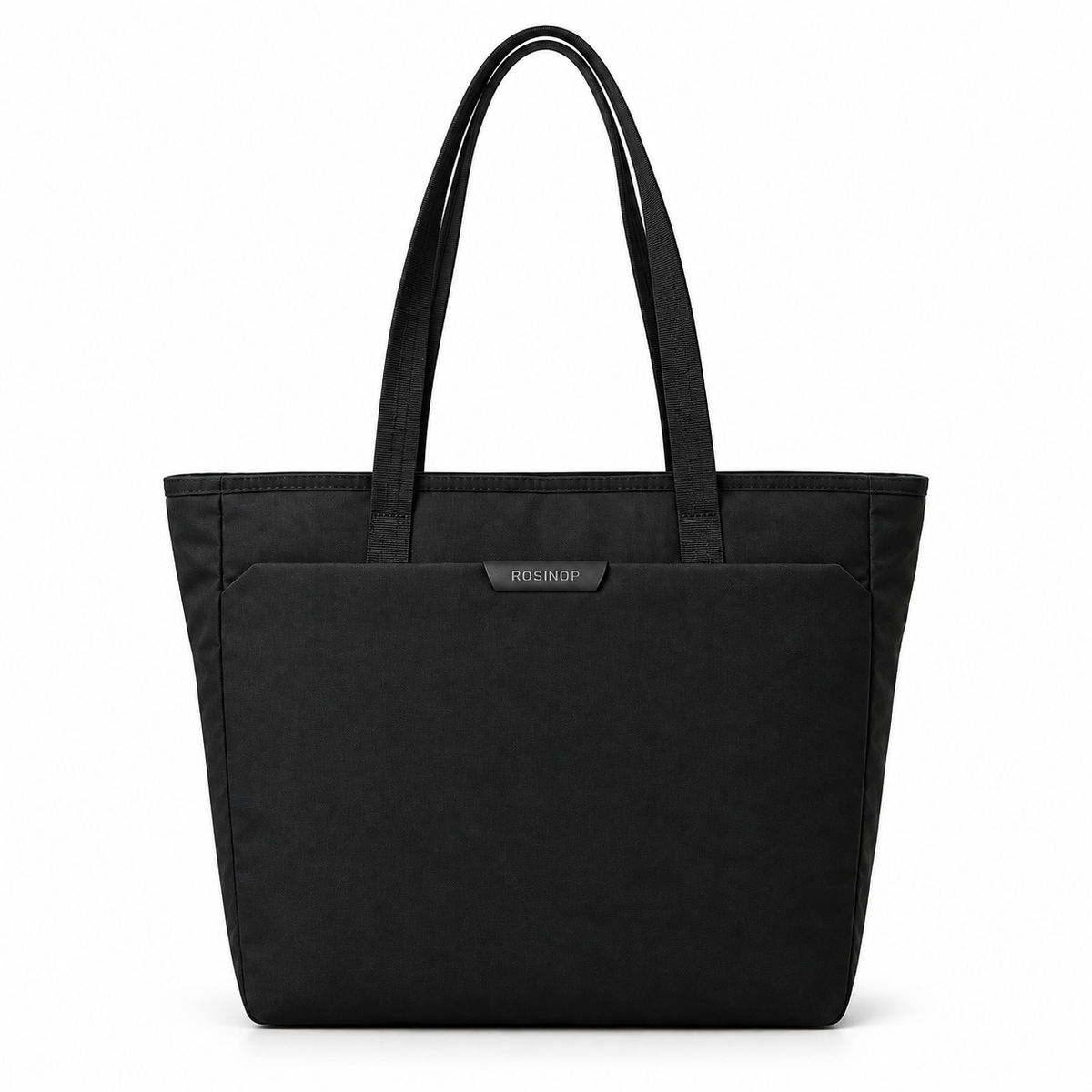 ROSINOP black everyday organizer tote with long shoulder handles and wide front slip pocket