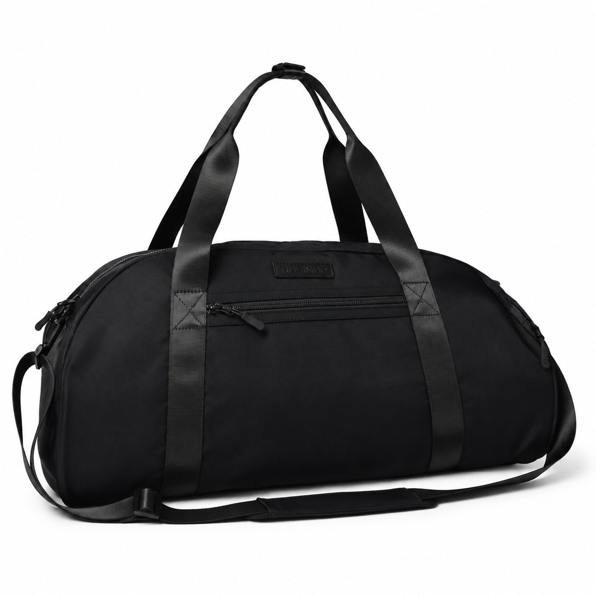 Black ROSINOP gym duffel, three-quarter view.