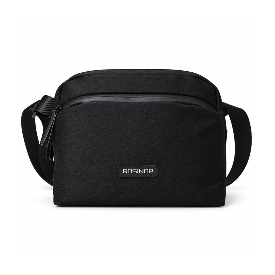 Black ROSINOP organizer crossbody bag, front view.