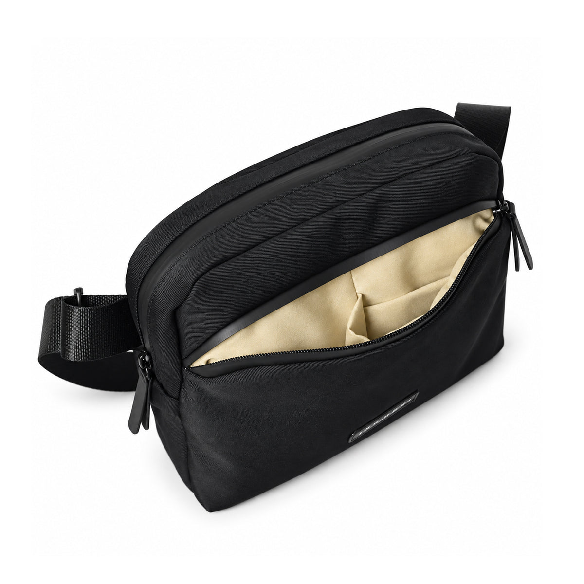 Open front organizer compartment of the black ROSINOP crossbody bag.