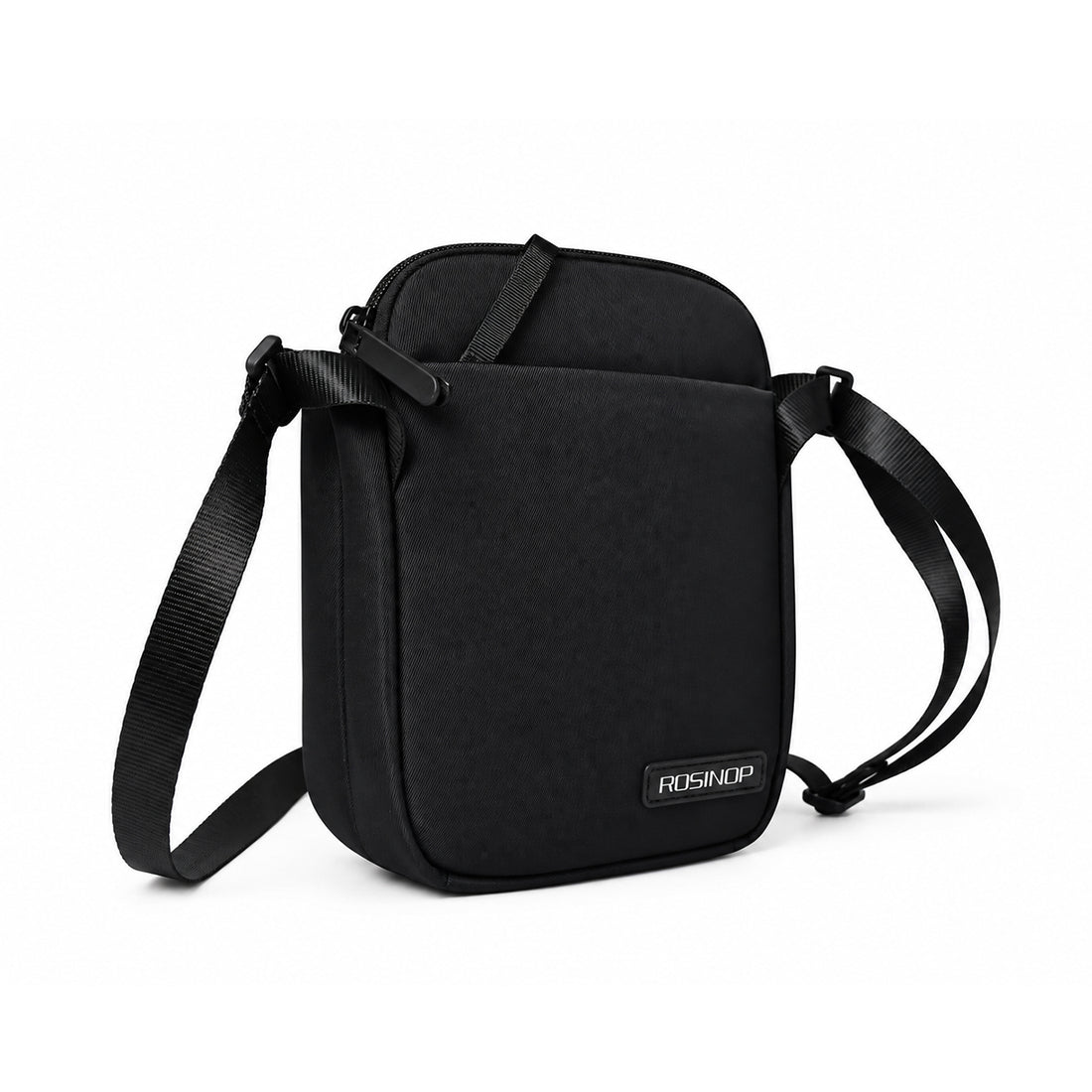 Black ROSINOP compact crossbody bag, front view.
