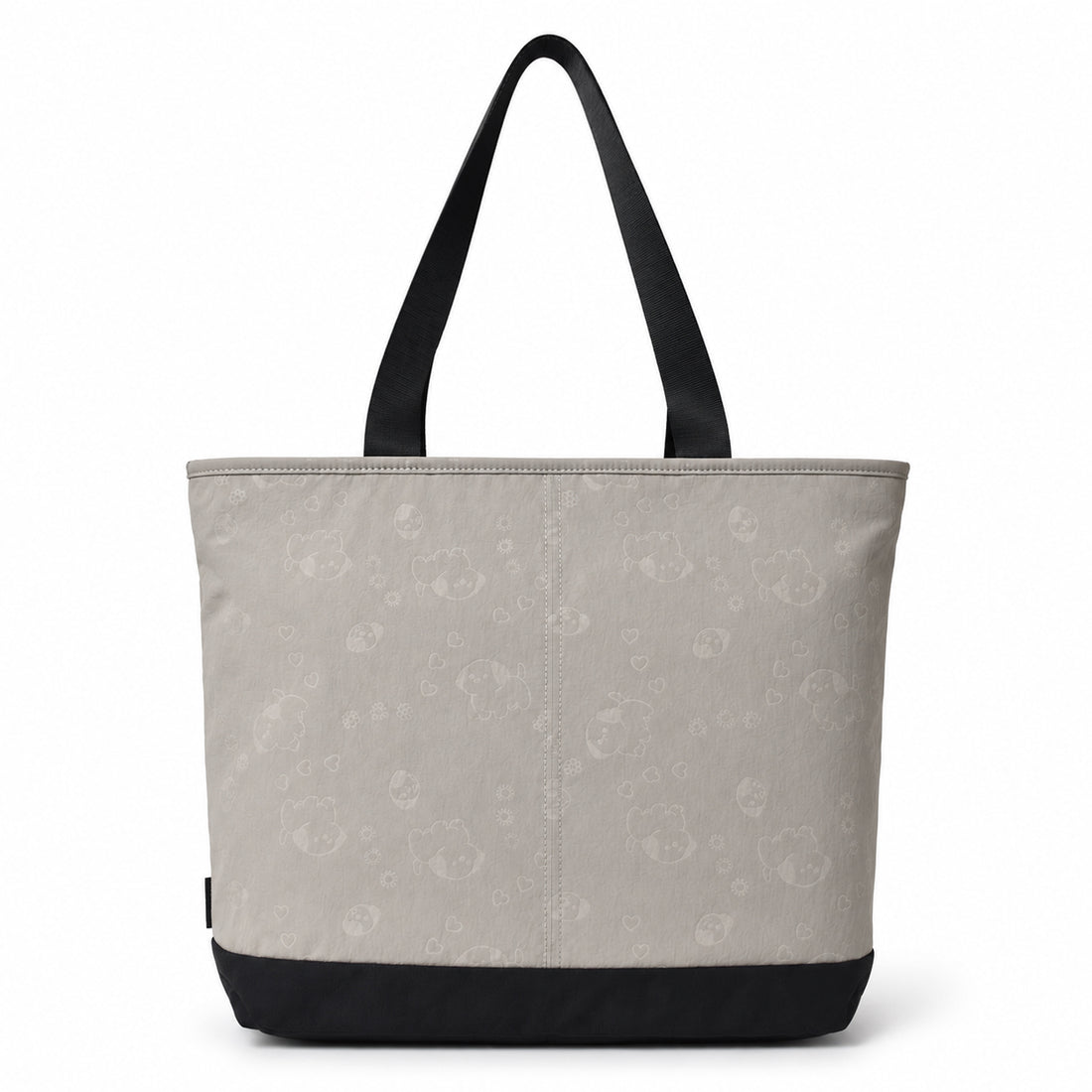 Front view of the gray picnic tote with subtle print.
